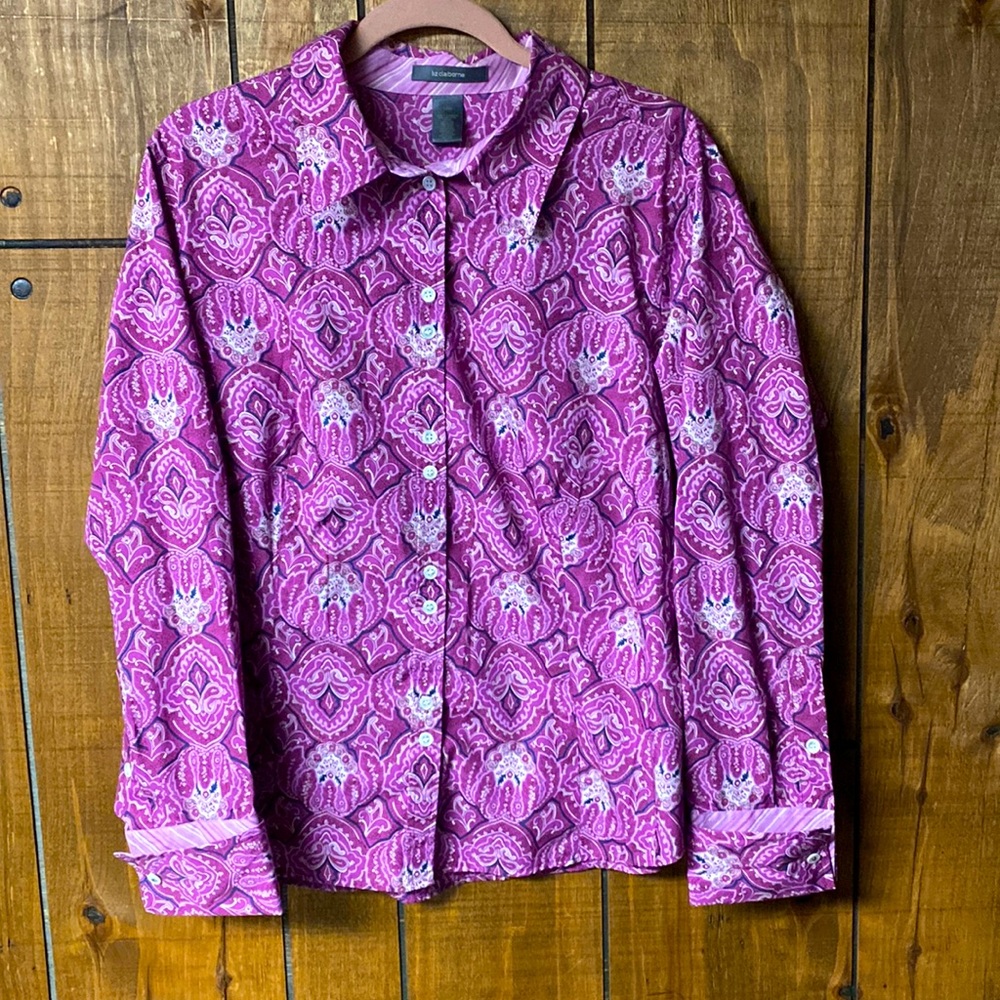 Liz Claiborne Long Sleeved Blouse  - double buttons, button cuff links size 14w